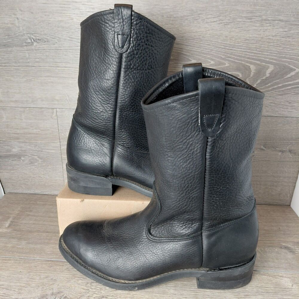 Double H Boots Mens 11.5 EE Black Leather Ranchwell Pull On Work Western Cowboy